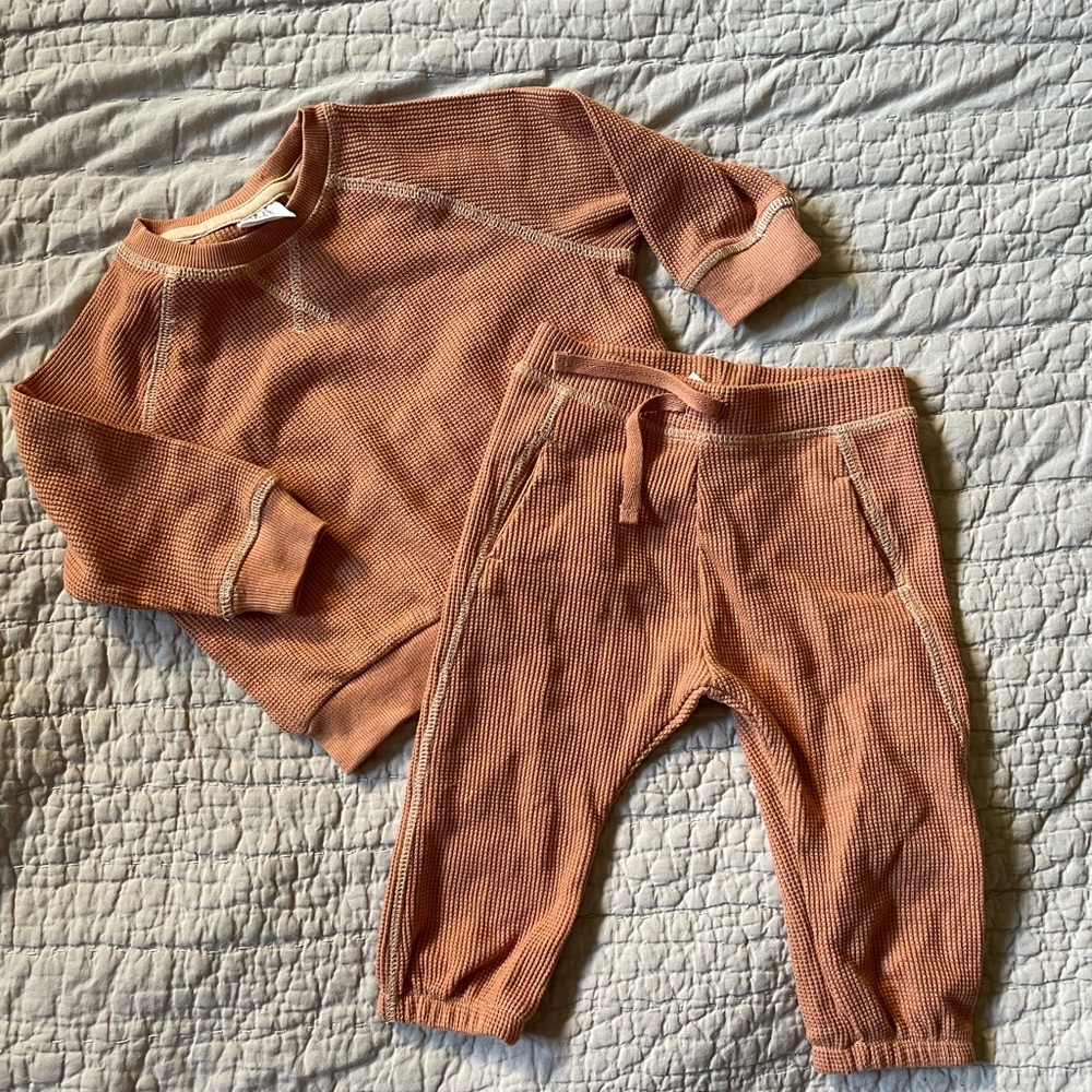 ZARA Baby - Overlock Waffle Weave Set, Baby Girl, Baby Boy, Unisex, Size 9-12 mo